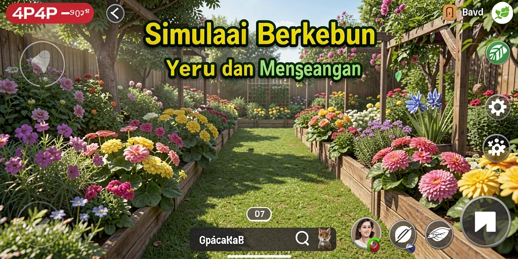 Screenshot 4P4P menampilkan aktivitas berkebun yang seru dan penuh warna.