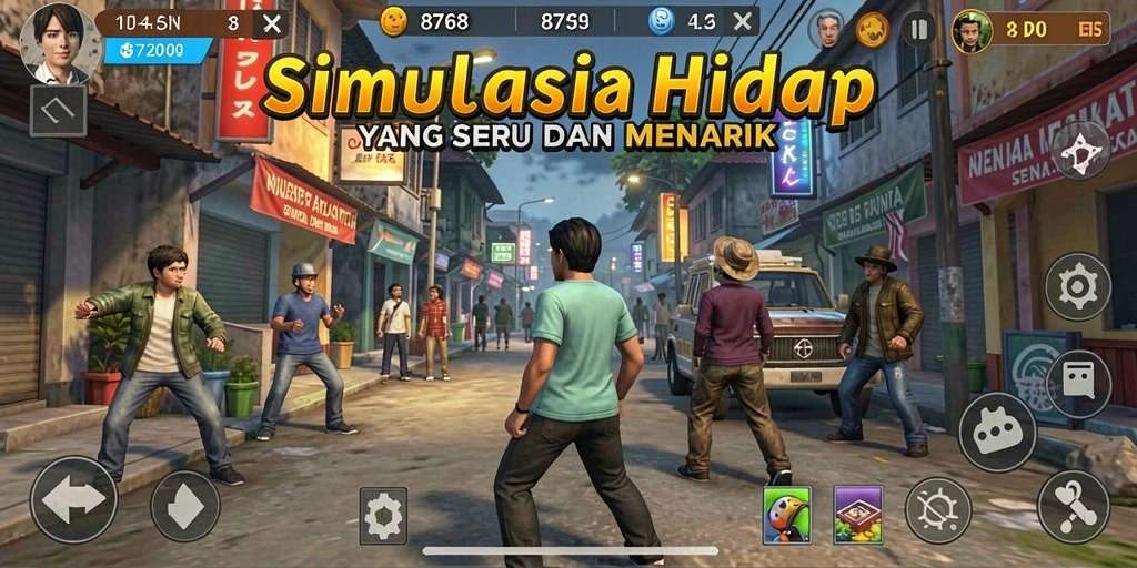 Screenshot menunjukkan gameplay <strong>8768</strong> yang menggambarkan pengalaman simulasi hidup.