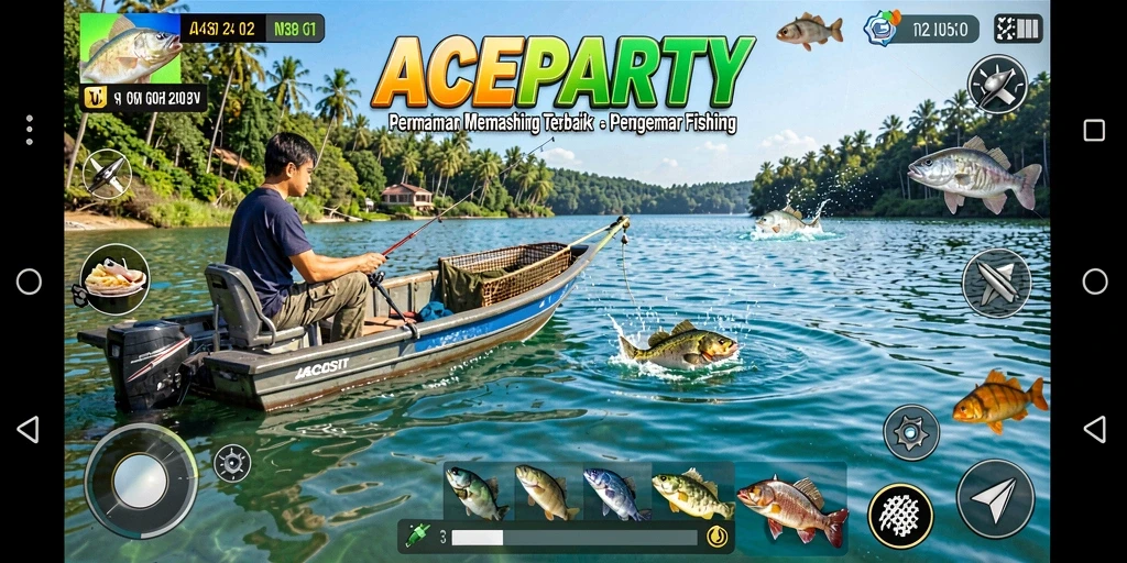 Gameplay menangkap ikan di ACEPARTY yang seru dan memikat.