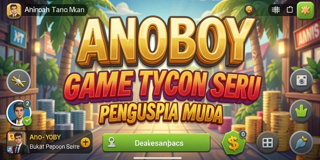 Screenshot gameplay ANOBOY menampilkan pengelolaan bisnis yang seru.