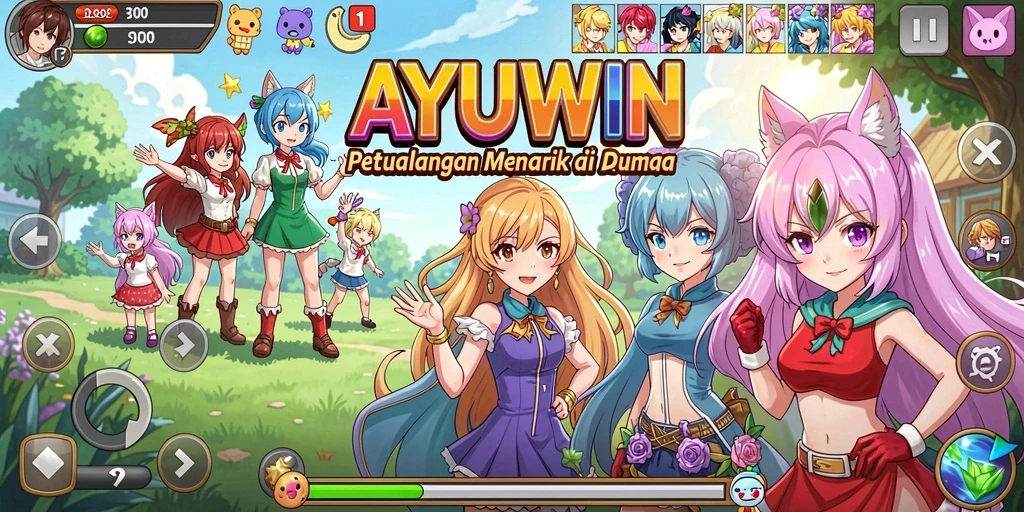 Tampilan gameplay AYUWIN dengan karakter Anime yang menarik.
