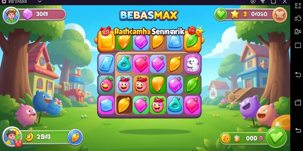 Menampilkan gameplay seru dalam BEBASMAX dengan kombinasi warna yang menarik.