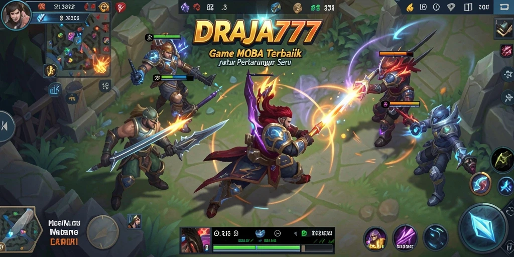Tangkapan layar DRAJA777 menampilkan aksi seru dalam pertempuran MOBA.