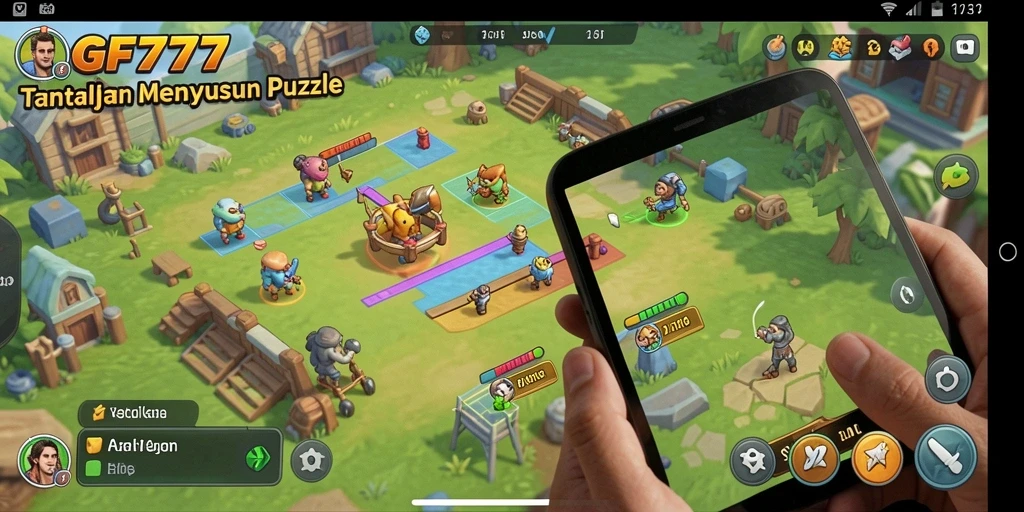 Tampilan gameplay GF777 dengan berbagai potongan puzzle menarik.
