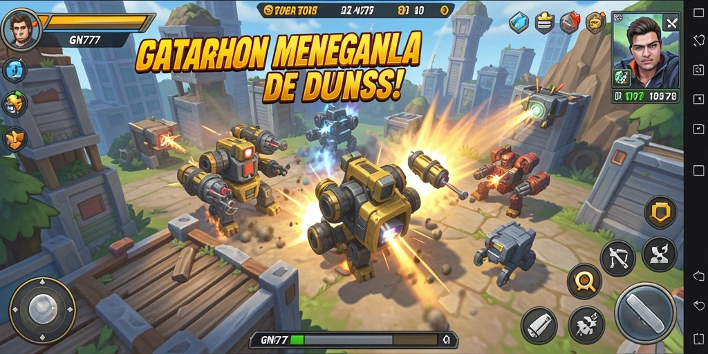 Gameplay jelas saat mempertahankan tower dari serangan musuh.