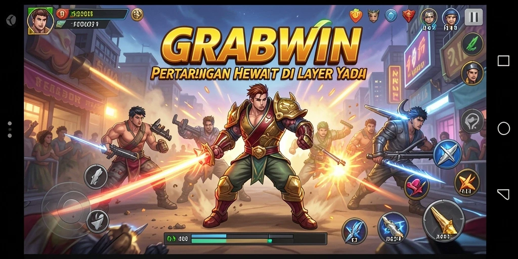 Tangkapan layar menarik dari gameplay pertarungan dalam GRABWIN.