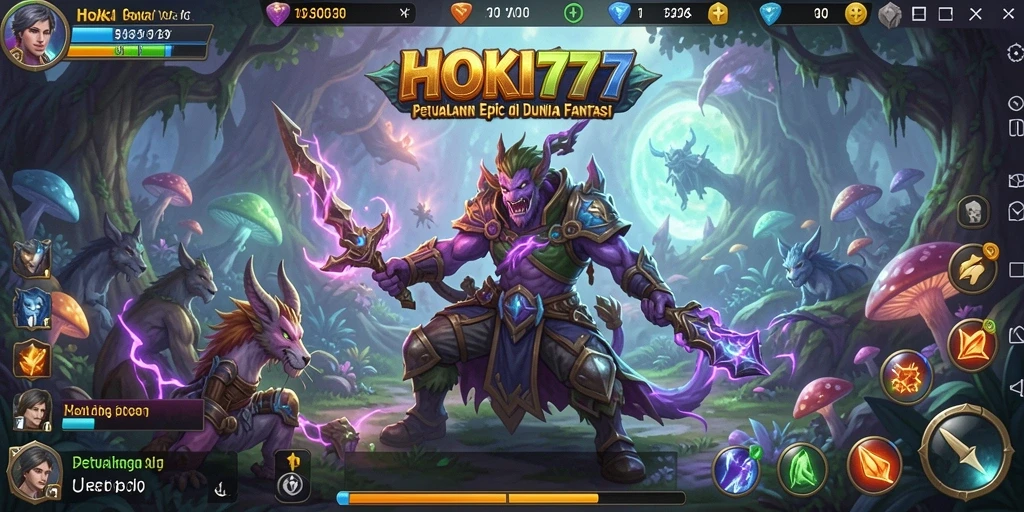 Tampilan gameplay HOKI777 menampilkan pertarungan epik dan petualangan menarik.