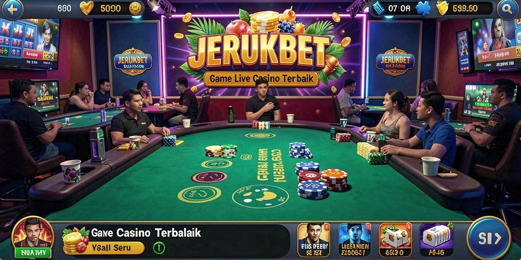 Tampilan gameplay JERUKBET menampilkan dealer profesional dan pengalaman bermain Live Casino yang memukau.