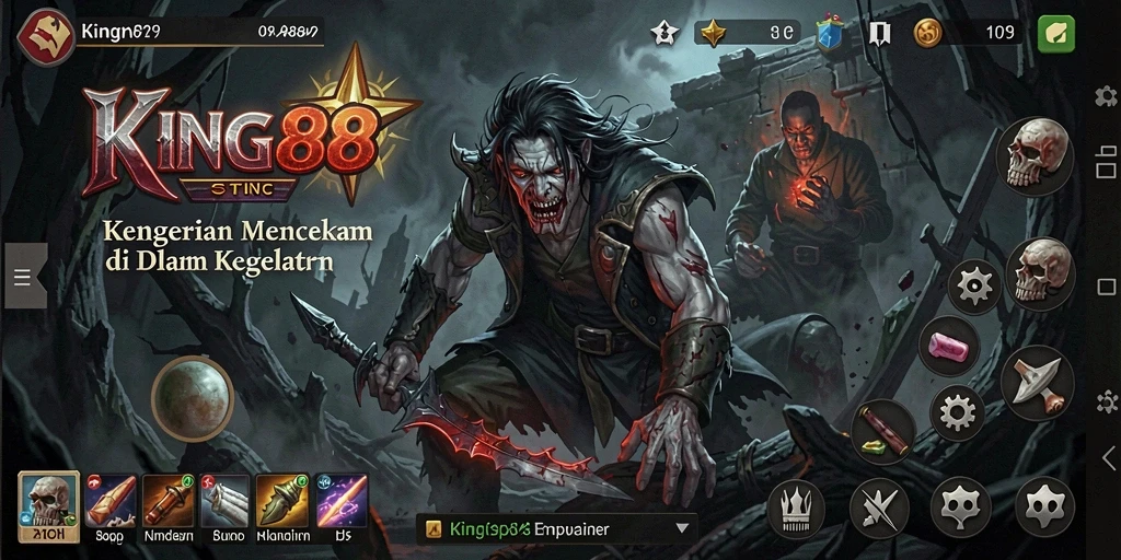 Screenshot menunjukkan suasana menegangkan dari gameplay KING88 yang mencekam.