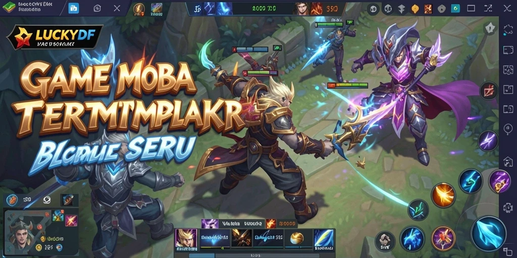 Tampilan seru gameplay MOBA LUCKYDF dengan aksi pertempuran mendebarkan.