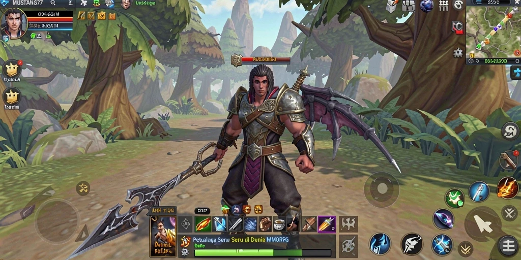 Screenshot gameplay MUSTANG77 yang memperlihatkan aksi seru di dunia MMORPG.