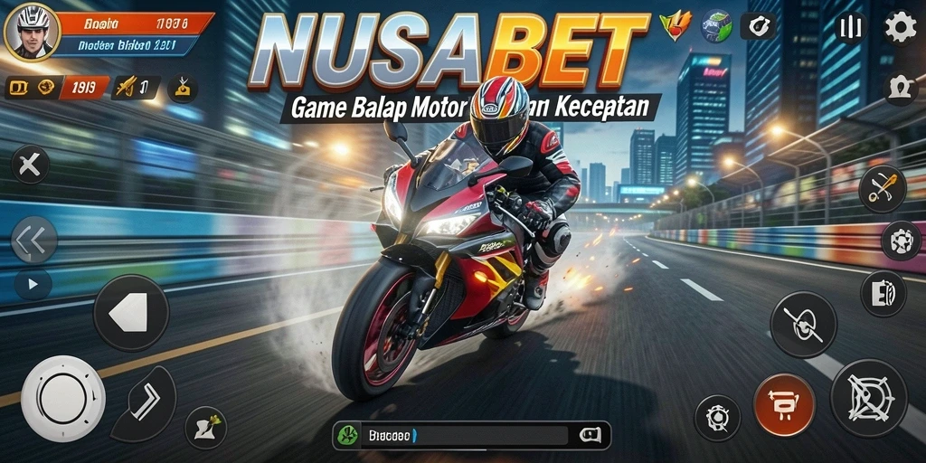 Tampilan gameplay NUSABET yang mendebarkan dengan balapan motor.