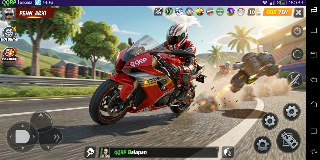 Screenshot menampilkan aksi balapan motor yang mendebarkan dalam QQRP.