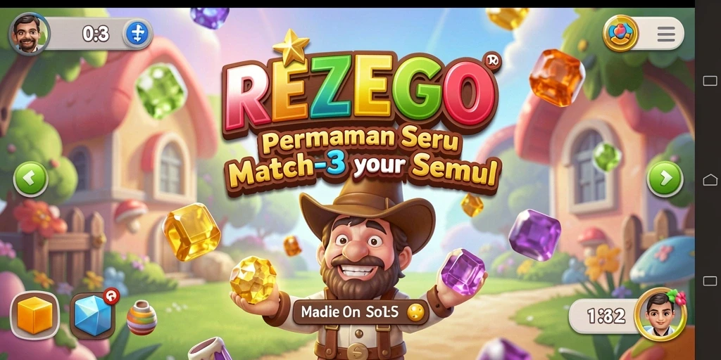 Screenshot gameplay menunjukkan keseruan mencocokkan batu permata di REZEGO.