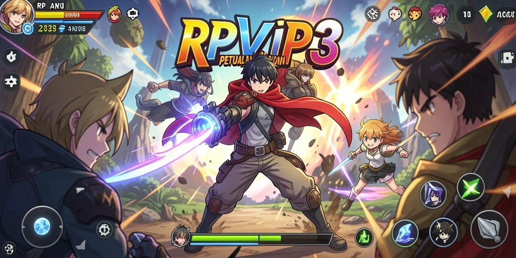 Tampilan gameplay menegangkan dari RPVIP3 di dunia anime.