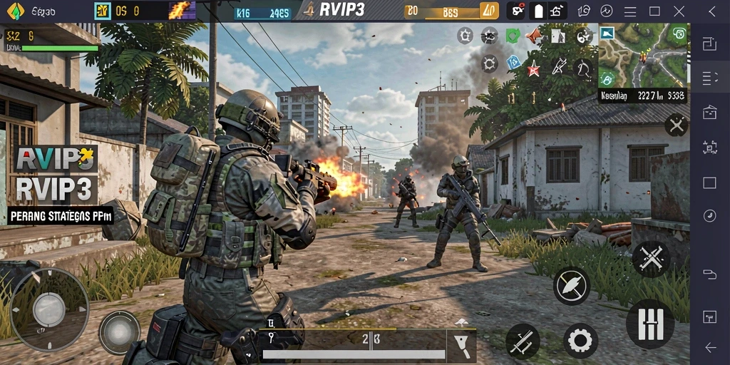 Screenshot menunjukkan aksi seru dalam pertempuran FPS di RVIP3.