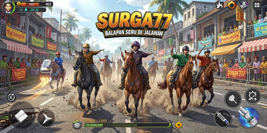 Tampilan gameplay menarik dari SURGA77 dengan mobil balap dan trek spektakuler.