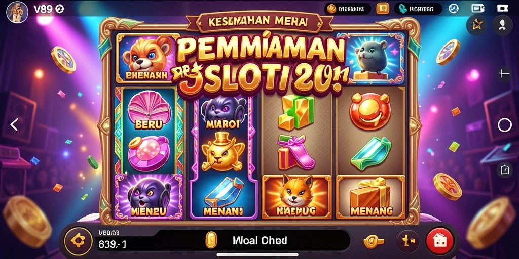 Tampilan gameplay Slot V89 dengan efek visual menarik.