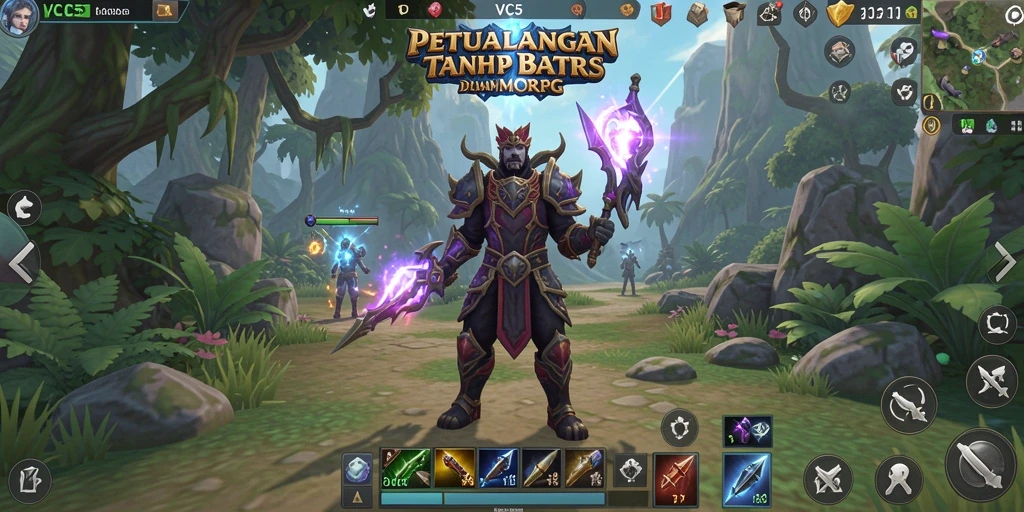 Screenshot menunjukkan pertarungan epik dalam game MMORPG.