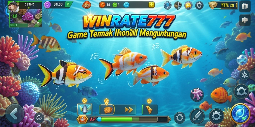 Tampilan gameplay seru dalam WINRATE777 dengan berbagai jenis ikan yang menanti untuk ditembak.