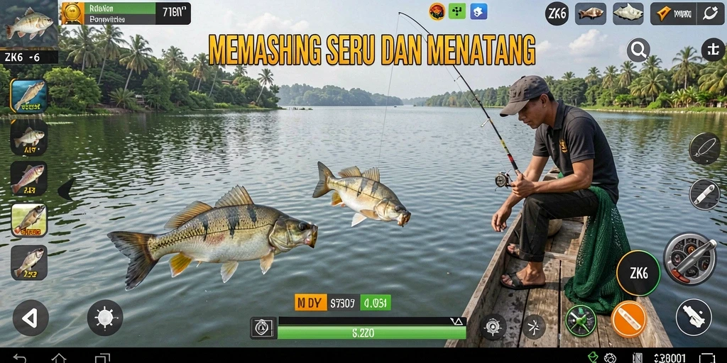 Tampilan gameplay ZK6 yang memukau saat menangkap ikan.